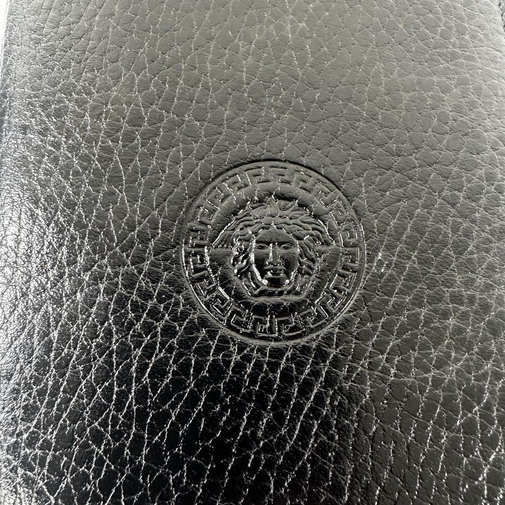 Gianni Versace Long Wallet Mens Vertical Black Leather Medusa Logo Bifold Italy - Picture 3 of 16